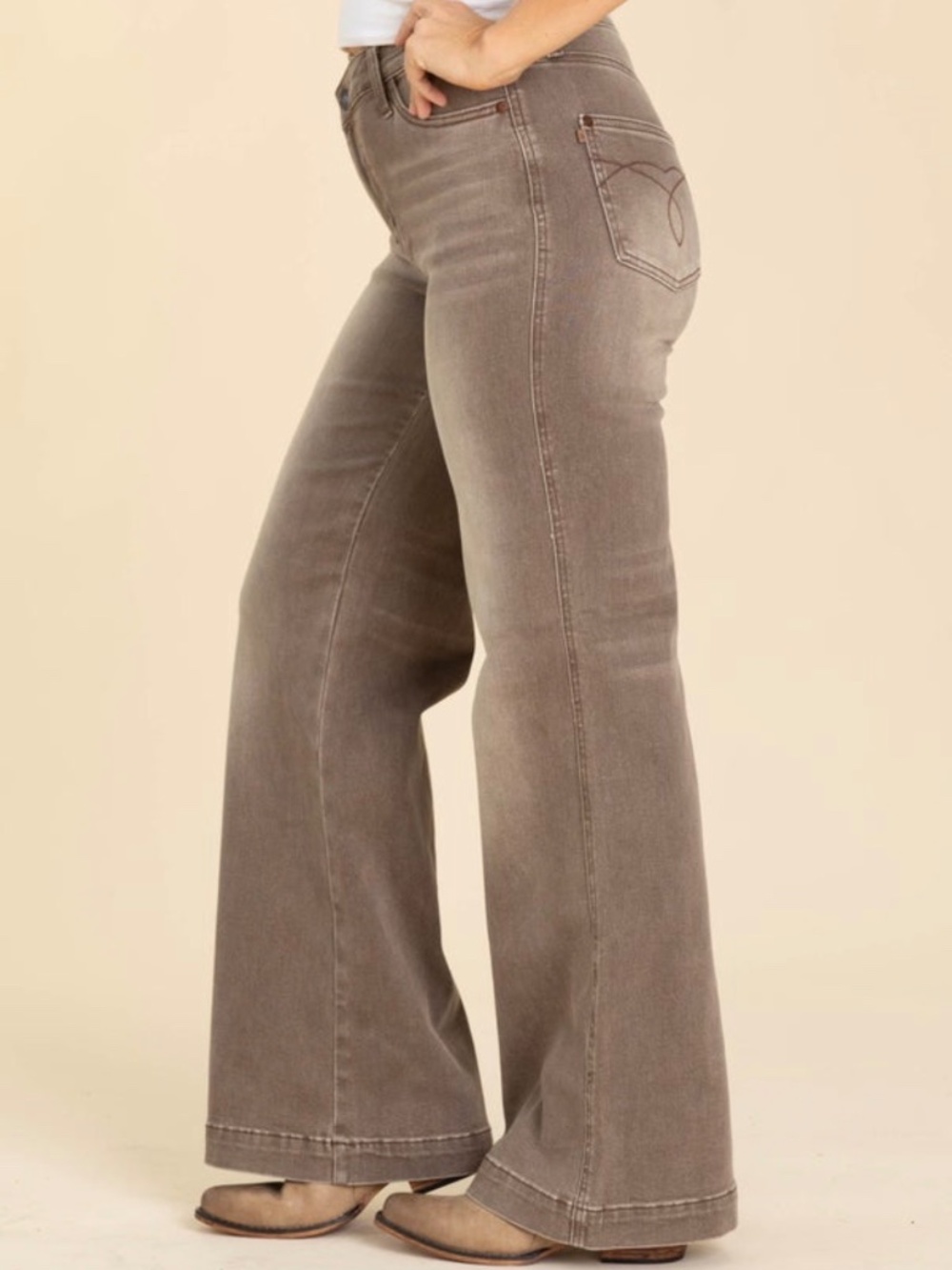 Judy Blue Mocha Dyed Wide Leg Criss Cross Jeans - Size 14W - Picture 2 of 5